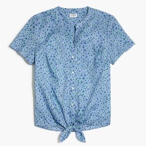 J.Crew Blue Floral Short Sleeve Tie-Front Button Up Shirt Top Size Small